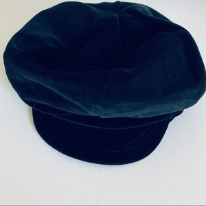 Vintage black velvet conductor newsboy beret hat